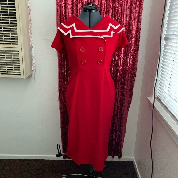 NWOT Tatyana Red Sailor Captain Pencil Dress - Picture 3 of 10